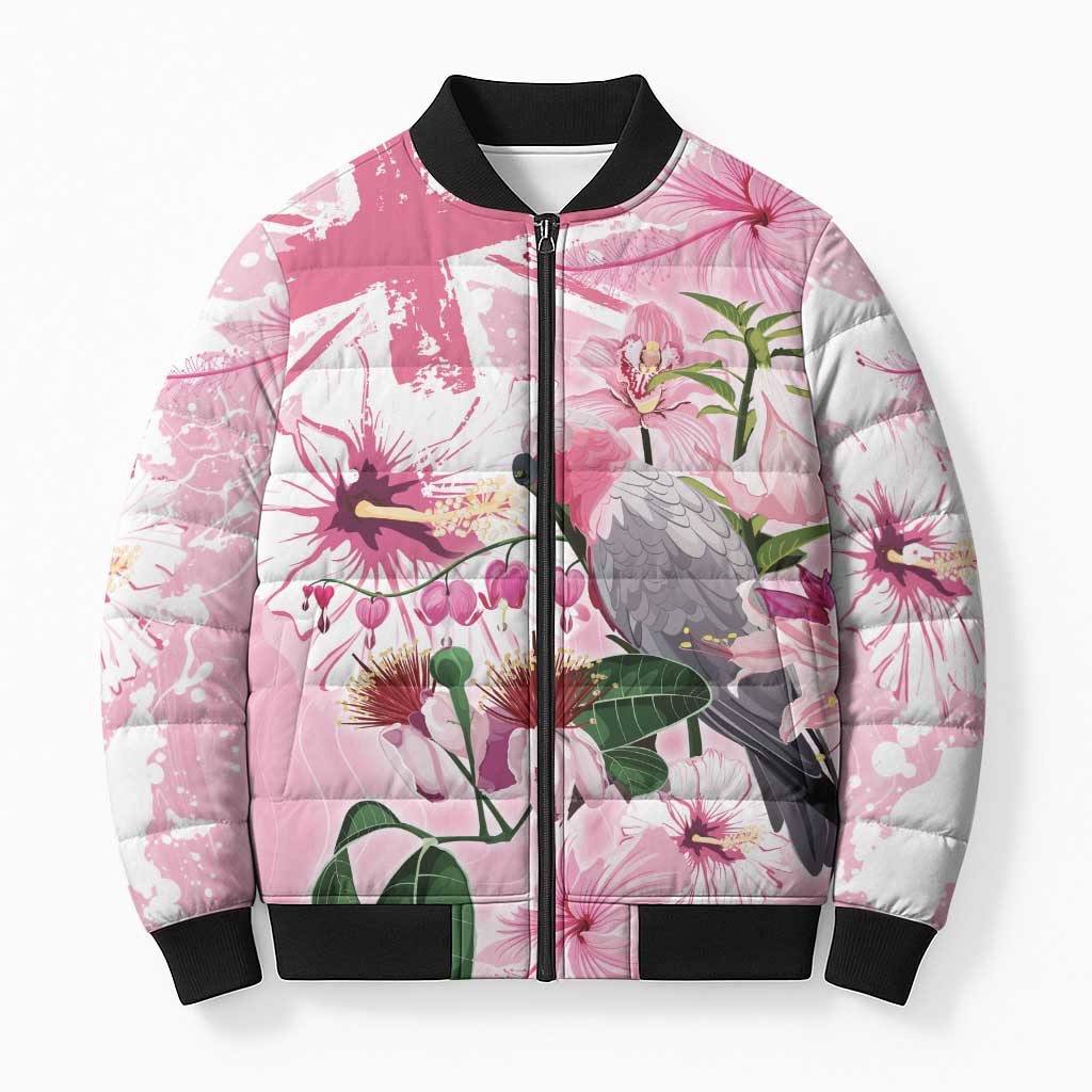 Personalised Australia Day Bomber Puffer Jacket Pink Parrot Bird Opal Art - Aussie Hoodie