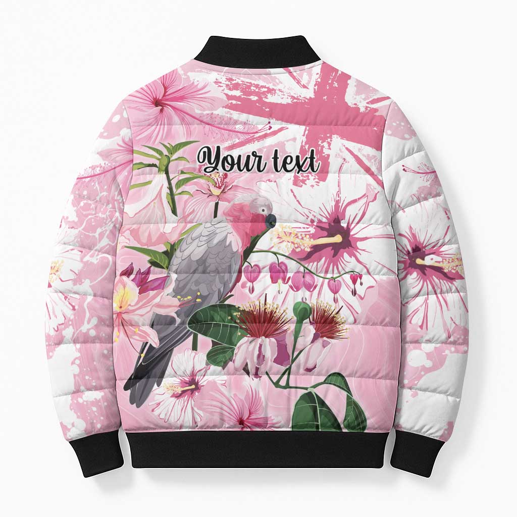 Personalised Australia Day Bomber Puffer Jacket Pink Parrot Bird Opal Art - Aussie Hoodie