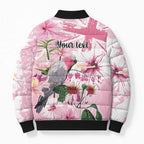 Personalised Australia Day Bomber Puffer Jacket Pink Parrot Bird Opal Art - Aussie Hoodie