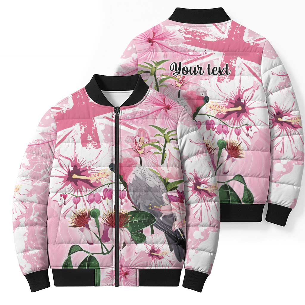Personalised Australia Day Bomber Puffer Jacket Pink Parrot Bird Opal Art - Aussie Hoodie