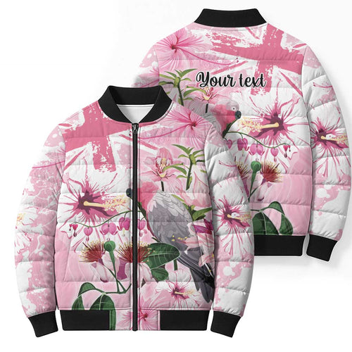Personalised Australia Day Bomber Puffer Jacket Pink Parrot Bird Opal Art - Aussie Hoodie