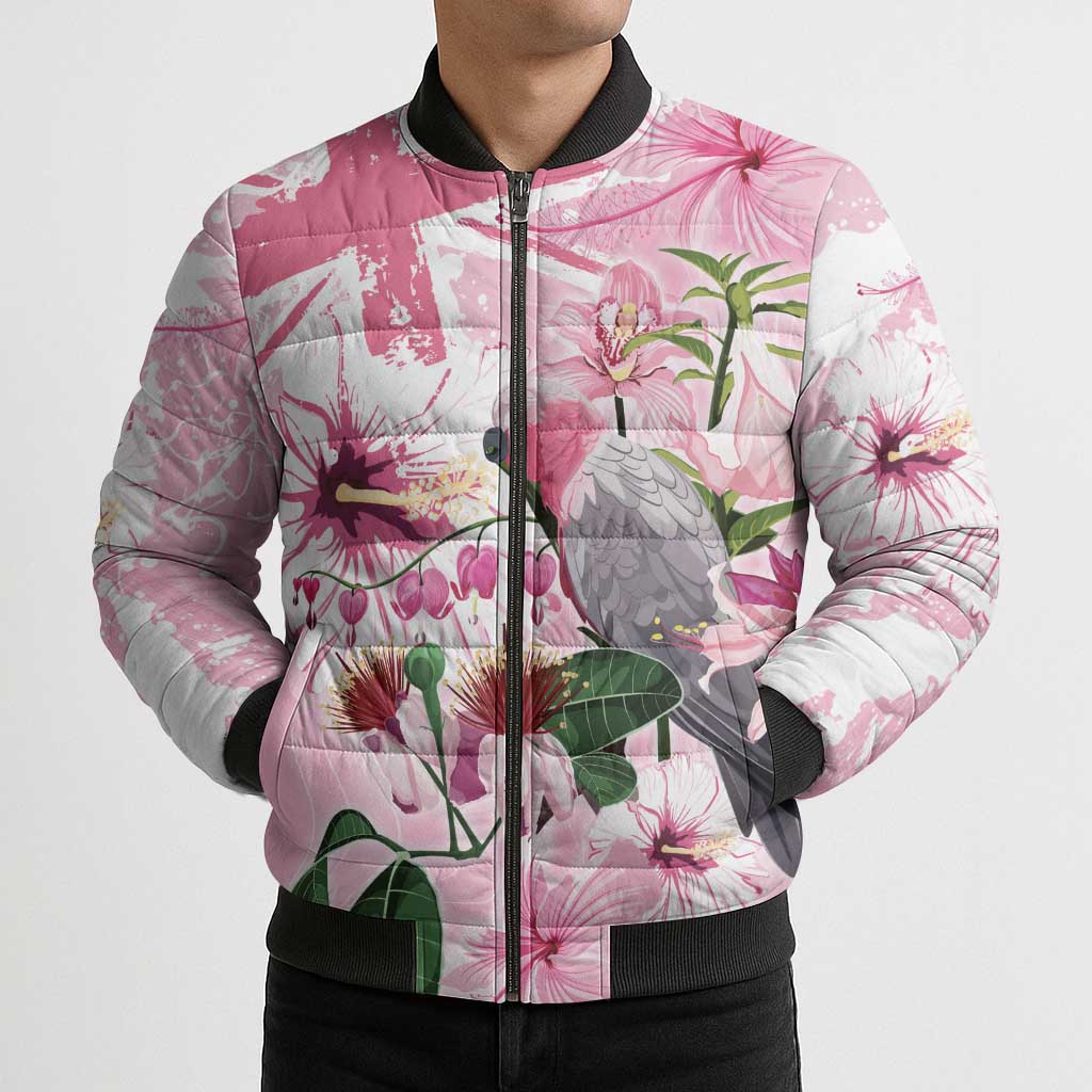 Personalised Australia Day Bomber Puffer Jacket Pink Parrot Bird Opal Art - Aussie Hoodie