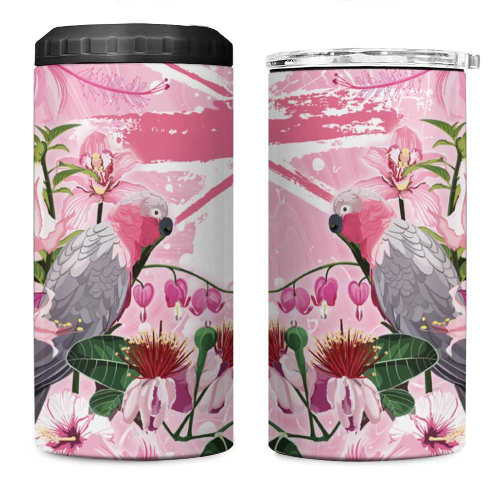 Personalised Australia Day 4 in 1 Can Cooler Tumbler Pink Parrot Bird Opal Art - Aussie Hoodie
