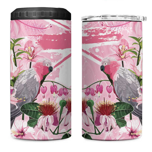 Personalised Australia Day 4 in 1 Can Cooler Tumbler Pink Parrot Bird Opal Art - Aussie Hoodie