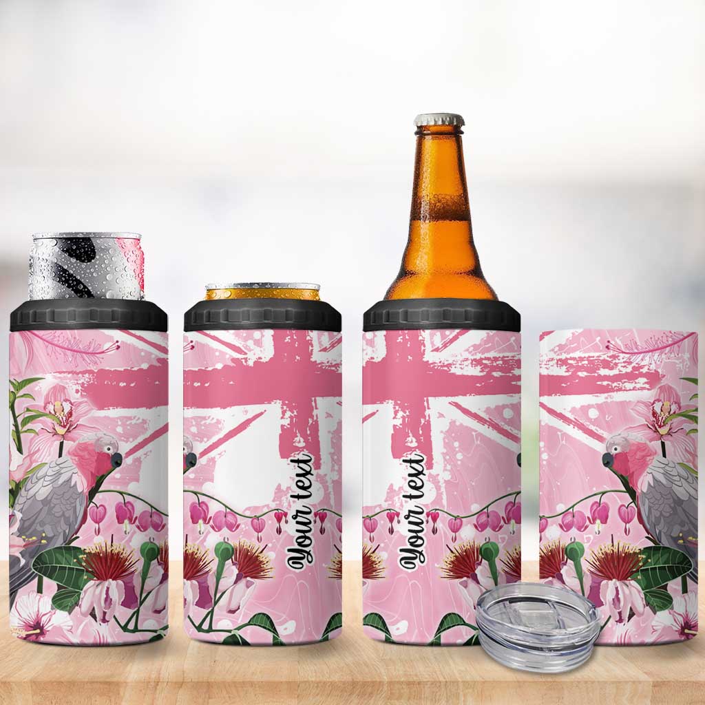 Personalised Australia Day 4 in 1 Can Cooler Tumbler Pink Parrot Bird Opal Art - Aussie Hoodie