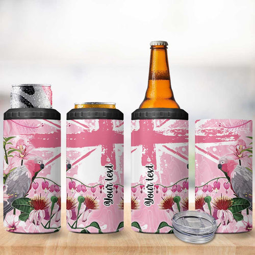 Personalised Australia Day 4 in 1 Can Cooler Tumbler Pink Parrot Bird Opal Art - Aussie Hoodie