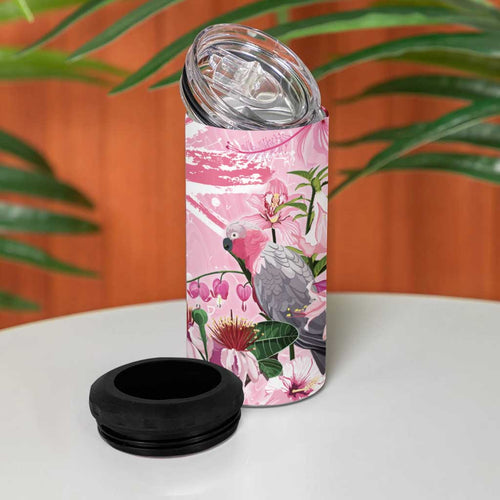 Personalised Australia Day 4 in 1 Can Cooler Tumbler Pink Parrot Bird Opal Art - Aussie Hoodie