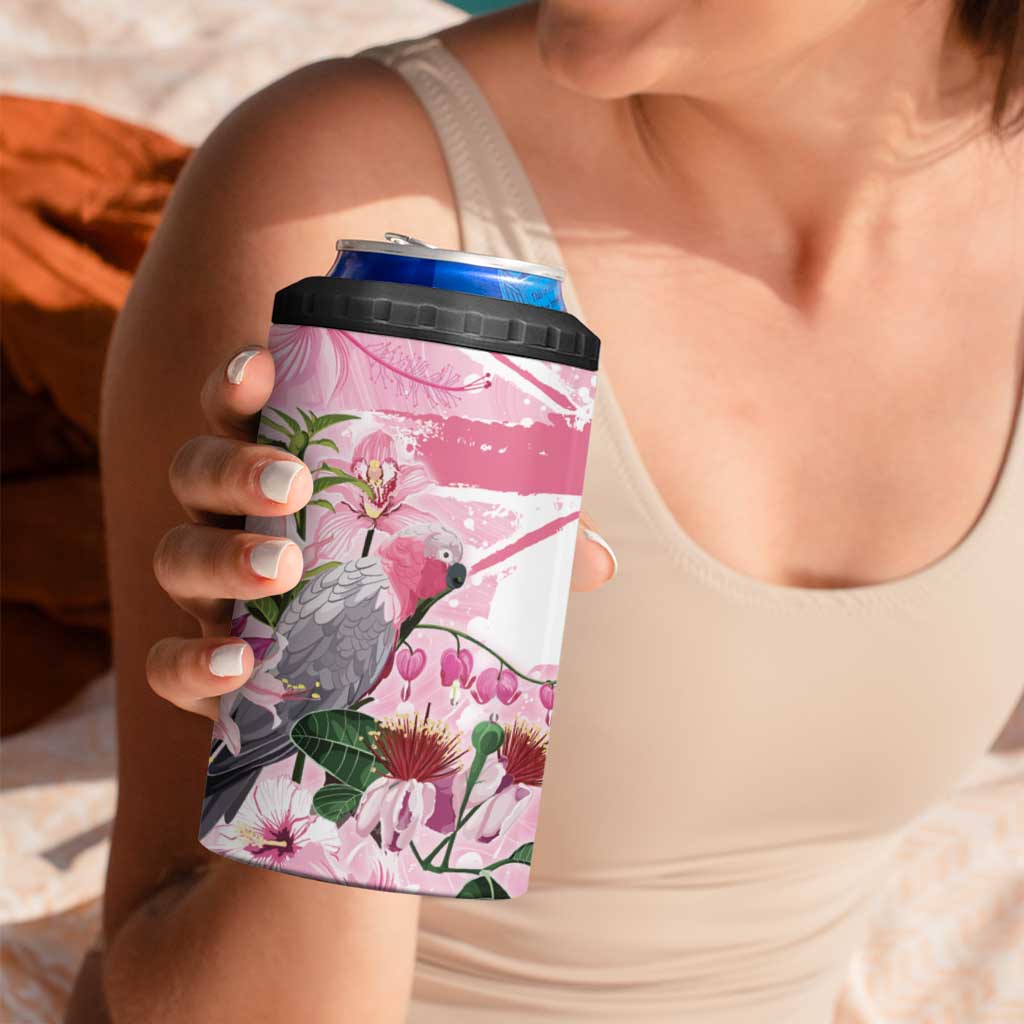 Personalised Australia Day 4 in 1 Can Cooler Tumbler Pink Parrot Bird Opal Art - Aussie Hoodie