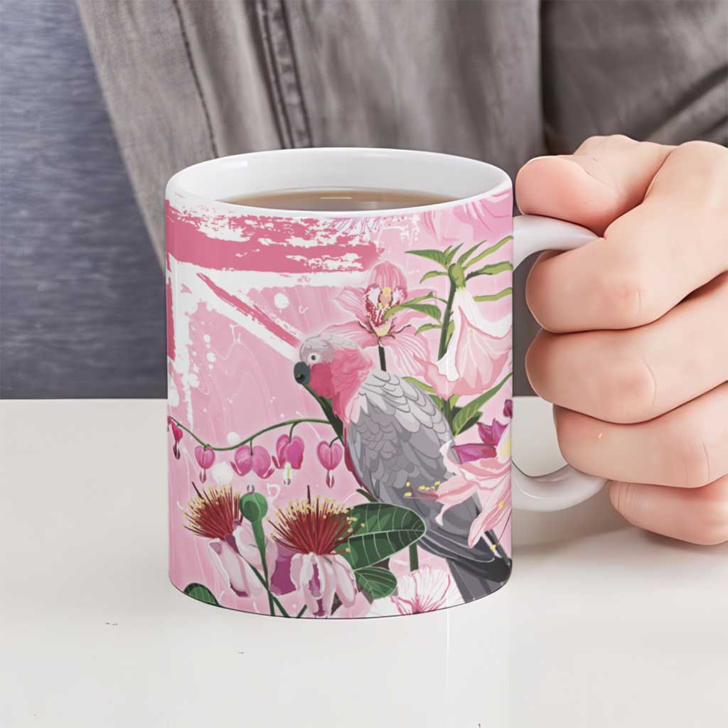 Personalised Australia Day Ceramic Mug Pink Parrot Bird Opal Art - Aussie Hoodie