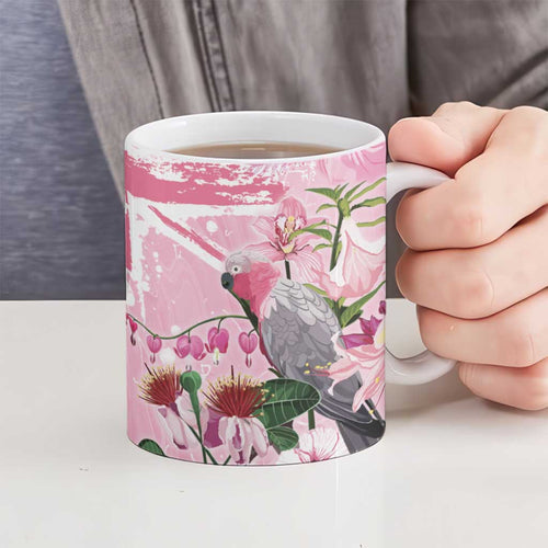 Personalised Australia Day Ceramic Mug Pink Parrot Bird Opal Art - Aussie Hoodie