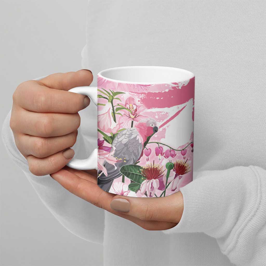 Personalised Australia Day Ceramic Mug Pink Parrot Bird Opal Art - Aussie Hoodie