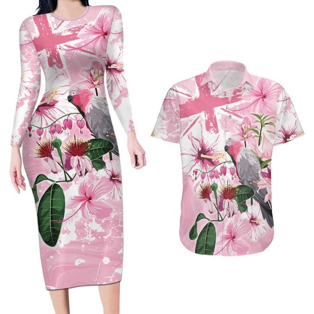 Personalised Australia Day Couples Matching Long Sleeve Bodycon Dress and Hawaiian Shirt Pink Parrot Bird Opal Art - Aussie Hoodie