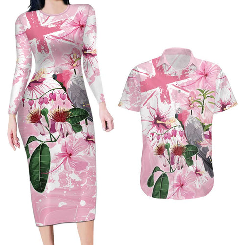 Personalised Australia Day Couples Matching Long Sleeve Bodycon Dress and Hawaiian Shirt Pink Parrot Bird Opal Art - Aussie Hoodie