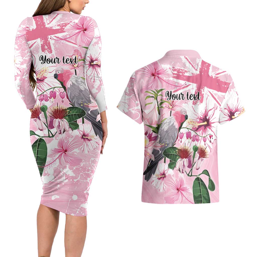 Personalised Australia Day Couples Matching Long Sleeve Bodycon Dress and Hawaiian Shirt Pink Parrot Bird Opal Art - Aussie Hoodie