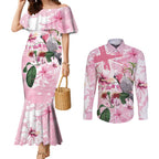 Personalised Australia Day Couples Matching Mermaid Dress and Long Sleeve Button Shirt Pink Parrot Bird Opal Art - Aussie Hoodie