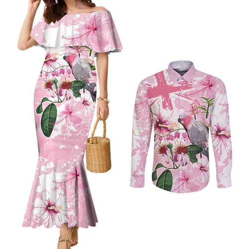 Personalised Australia Day Couples Matching Mermaid Dress and Long Sleeve Button Shirt Pink Parrot Bird Opal Art - Aussie Hoodie