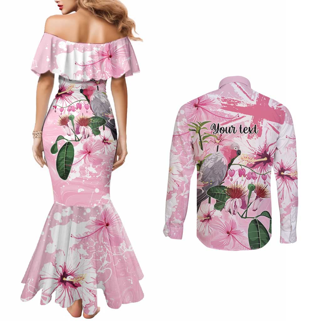 Personalised Australia Day Couples Matching Mermaid Dress and Long Sleeve Button Shirt Pink Parrot Bird Opal Art - Aussie Hoodie