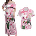 Personalised Australia Day Couples Matching Off Shoulder Maxi Dress and Hawaiian Shirt Pink Parrot Bird Opal Art - Aussie Hoodie