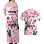 Personalised Australia Day Couples Matching Off Shoulder Maxi Dress and Hawaiian Shirt Pink Parrot Bird Opal Art - Aussie Hoodie