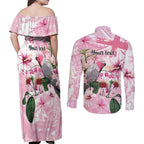 Personalised Australia Day Couples Matching Off Shoulder Maxi Dress and Long Sleeve Button Shirt Pink Parrot Bird Opal Art - Aussie Hoodie