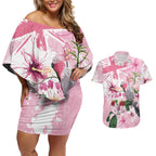 Personalised Australia Day Couples Matching Off Shoulder Short Dress and Hawaiian Shirt Pink Parrot Bird Opal Art - Aussie Hoodie