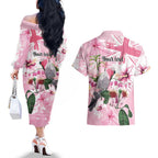 Personalised Australia Day Couples Matching Off The Shoulder Long Sleeve Dress and Hawaiian Shirt Pink Parrot Bird Opal Art - Aussie Hoodie