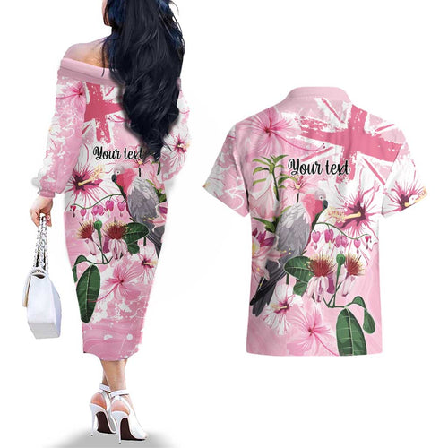 Personalised Australia Day Couples Matching Off The Shoulder Long Sleeve Dress and Hawaiian Shirt Pink Parrot Bird Opal Art - Aussie Hoodie
