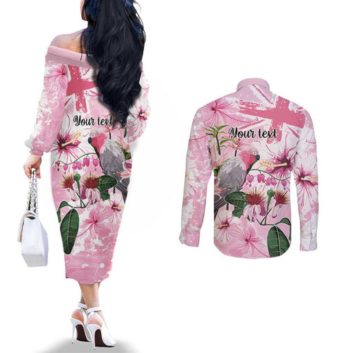 Personalised Australia Day Couples Matching Off The Shoulder Long Sleeve Dress and Long Sleeve Button Shirt Pink Parrot Bird Opal Art - Aussie Hoodie
