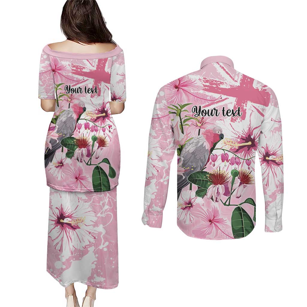 Personalised Australia Day Couples Matching Puletasi and Long Sleeve Button Shirt Pink Parrot Bird Opal Art - Aussie Hoodie