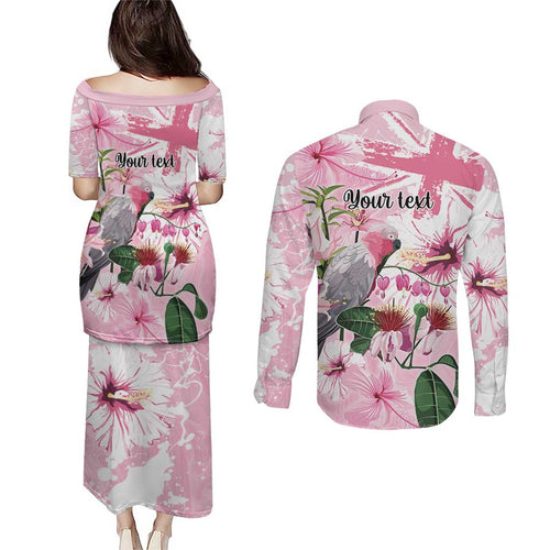 Personalised Australia Day Couples Matching Puletasi and Long Sleeve Button Shirt Pink Parrot Bird Opal Art - Aussie Hoodie