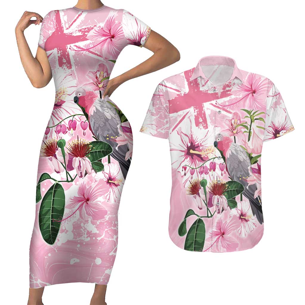 Personalised Australia Day Couples Matching Short Sleeve Bodycon Dress and Hawaiian Shirt Pink Parrot Bird Opal Art - Aussie Hoodie