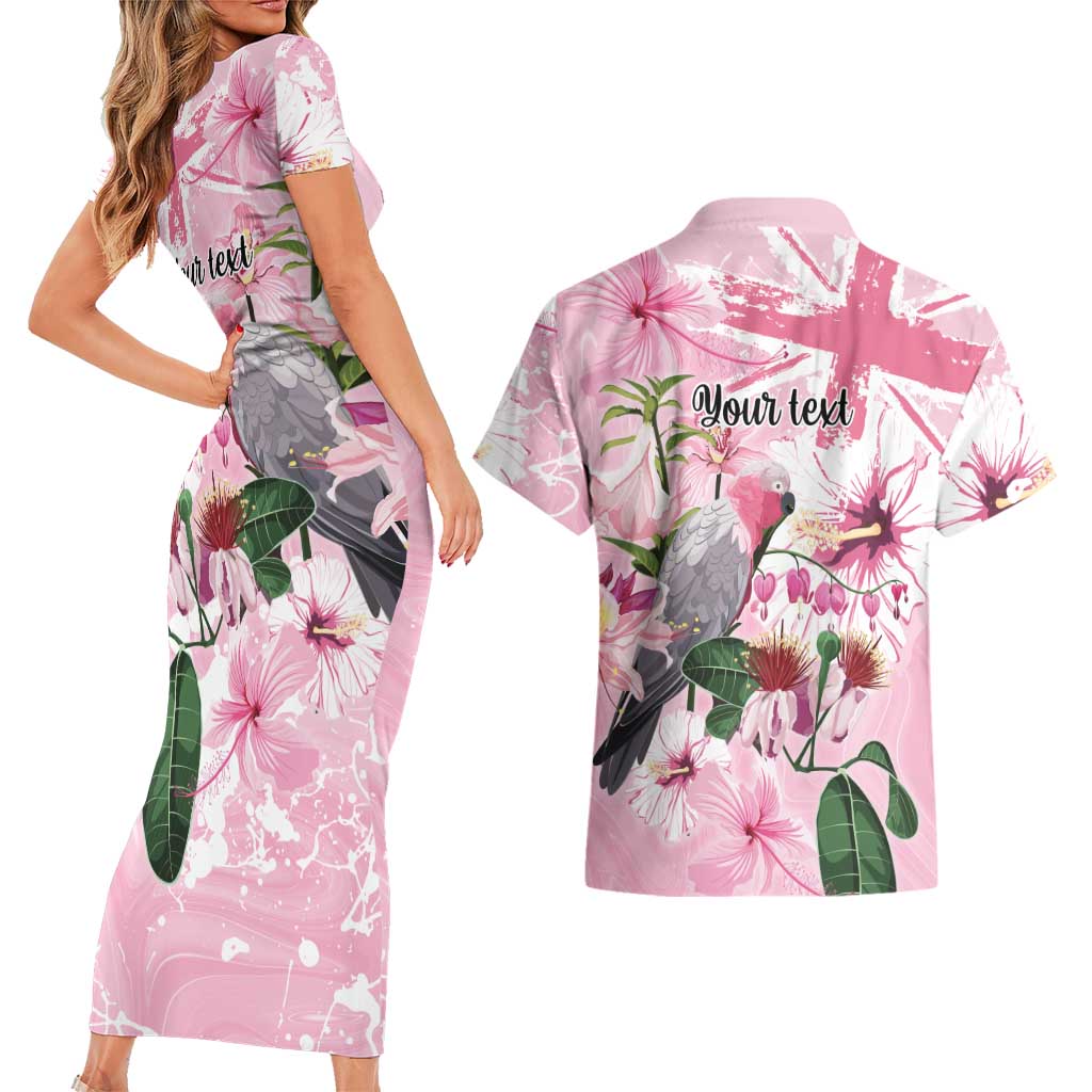 Personalised Australia Day Couples Matching Short Sleeve Bodycon Dress and Hawaiian Shirt Pink Parrot Bird Opal Art - Aussie Hoodie