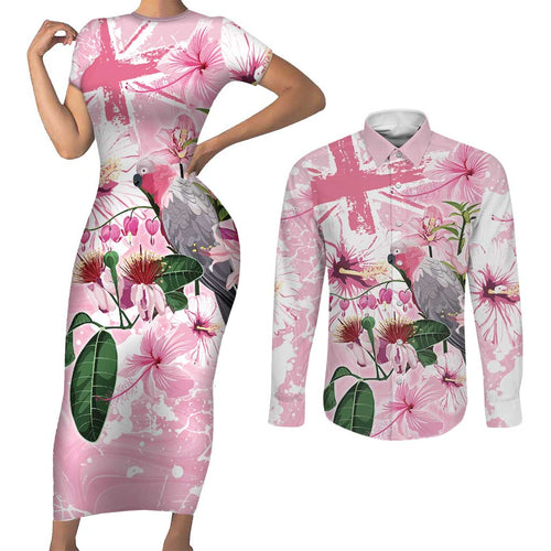Personalised Australia Day Couples Matching Short Sleeve Bodycon Dress and Long Sleeve Button Shirt Pink Parrot Bird Opal Art - Aussie Hoodie