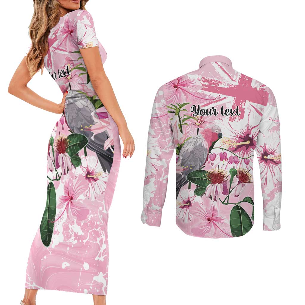 Personalised Australia Day Couples Matching Short Sleeve Bodycon Dress and Long Sleeve Button Shirt Pink Parrot Bird Opal Art - Aussie Hoodie