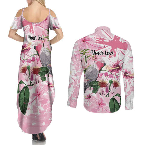 Personalised Australia Day Couples Matching Summer Maxi Dress and Long Sleeve Button Shirt Pink Parrot Bird Opal Art - Aussie Hoodie