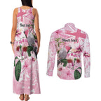 Personalised Australia Day Couples Matching Tank Maxi Dress and Long Sleeve Button Shirt Pink Parrot Bird Opal Art - Aussie Hoodie