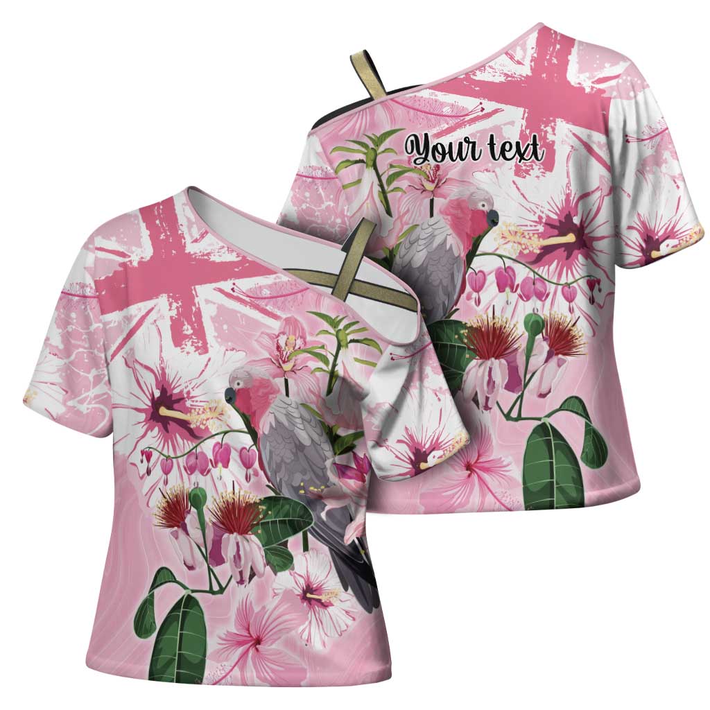 Personalised Australia Day Cross Shoulder Shirt Pink Parrot Bird Opal Art - Aussie Hoodie