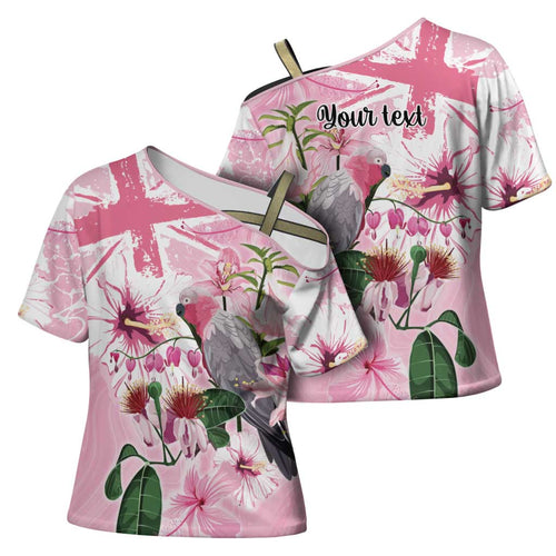 Personalised Australia Day Cross Shoulder Shirt Pink Parrot Bird Opal Art - Aussie Hoodie