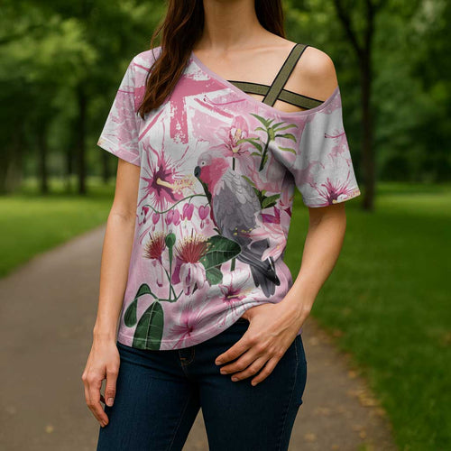 Personalised Australia Day Cross Shoulder Shirt Pink Parrot Bird Opal Art - Aussie Hoodie