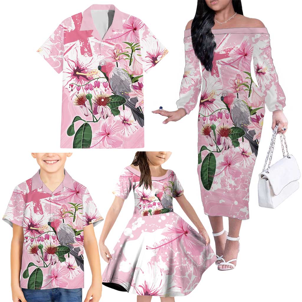 Personalised Australia Day Family Matching Off The Shoulder Long Sleeve Dress and Hawaiian Shirt Pink Parrot Bird Opal Art - Aussie Hoodie