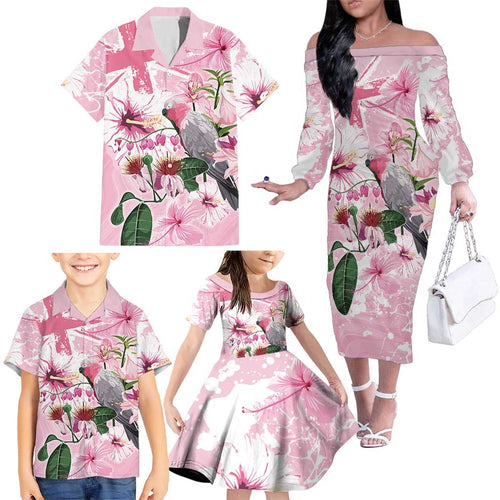 Personalised Australia Day Family Matching Off The Shoulder Long Sleeve Dress and Hawaiian Shirt Pink Parrot Bird Opal Art - Aussie Hoodie
