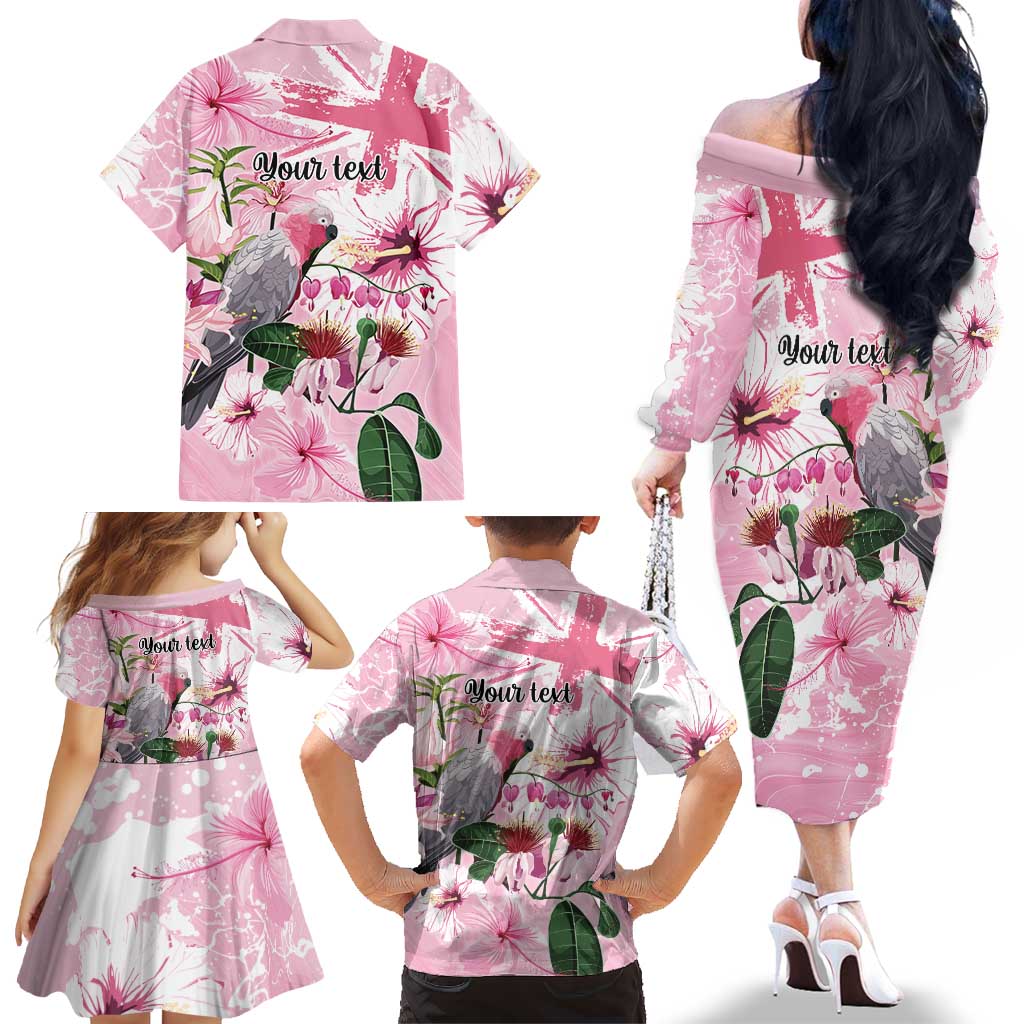 Personalised Australia Day Family Matching Off The Shoulder Long Sleeve Dress and Hawaiian Shirt Pink Parrot Bird Opal Art - Aussie Hoodie