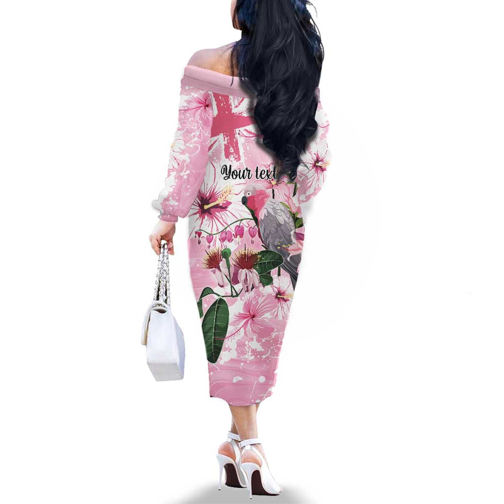 Personalised Australia Day Family Matching Off The Shoulder Long Sleeve Dress and Hawaiian Shirt Pink Parrot Bird Opal Art - Aussie Hoodie