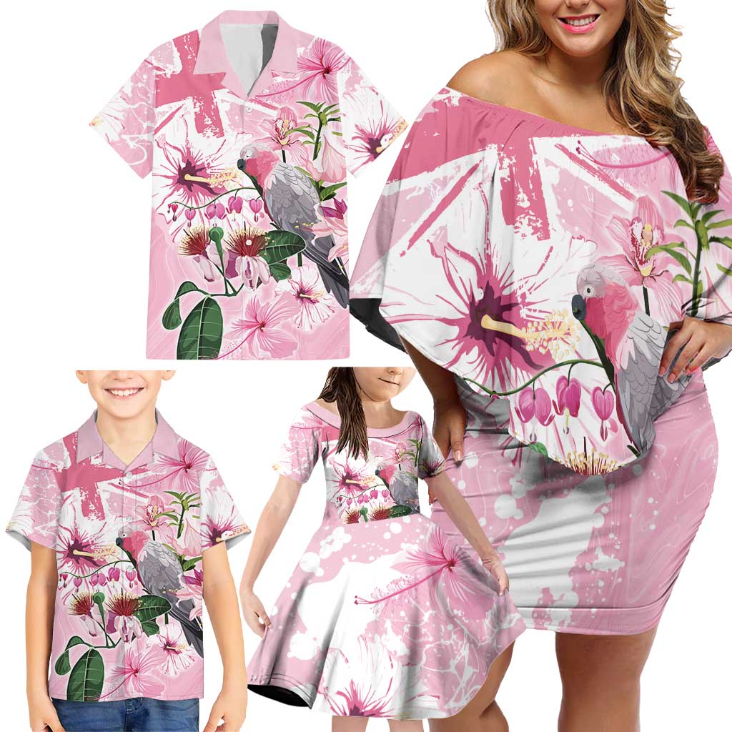Personalised Australia Day Family Matching Off Shoulder Short Dress and Hawaiian Shirt Pink Parrot Bird Opal Art - Aussie Hoodie