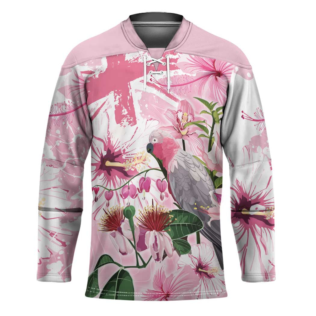 Personalised Australia Day Hockey Jersey Pink Parrot Bird Opal Art - Aussie Hoodie