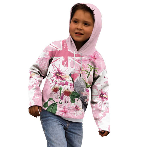 Personalised Australia Day Kid Hoodie Pink Parrot Bird Opal Art - Aussie Hoodie
