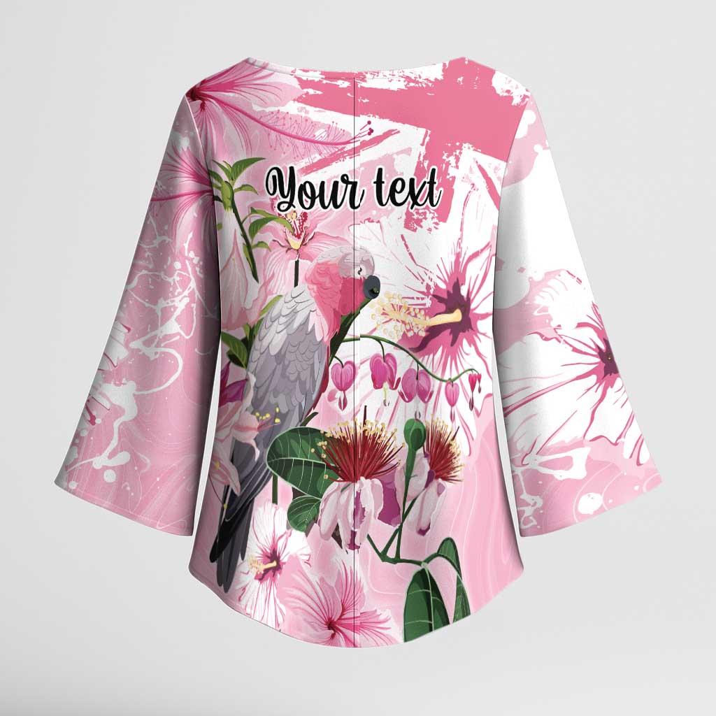 Personalised Australia Day Kimono Sleeve Blouse Pink Parrot Bird Opal Art - Aussie Hoodie