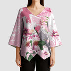 Personalised Australia Day Kimono Sleeve Blouse Pink Parrot Bird Opal Art - Aussie Hoodie