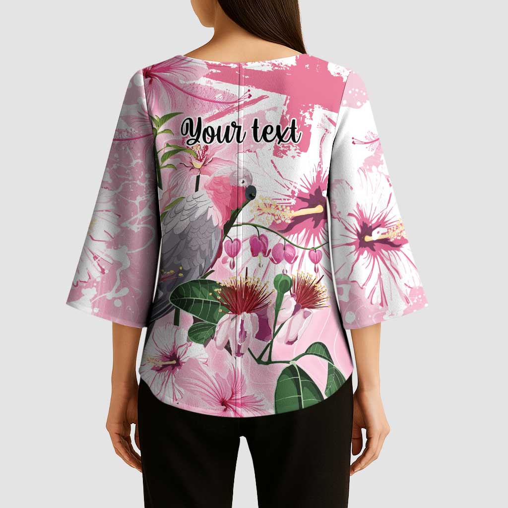 Personalised Australia Day Kimono Sleeve Blouse Pink Parrot Bird Opal Art - Aussie Hoodie