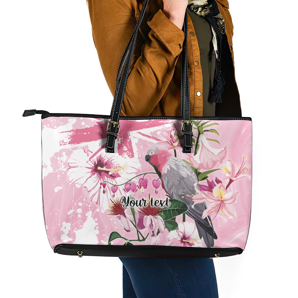 Personalised Australia Day Leather Tote Bag Pink Parrot Bird Opal Art - Aussie Hoodie